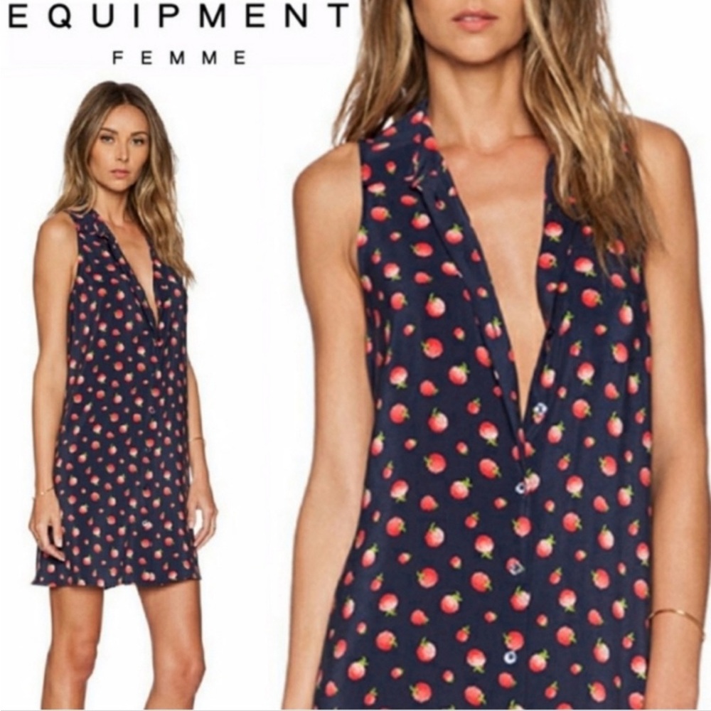 Equipment Mina Raspberry Print button front silk sleeveless Dress Small